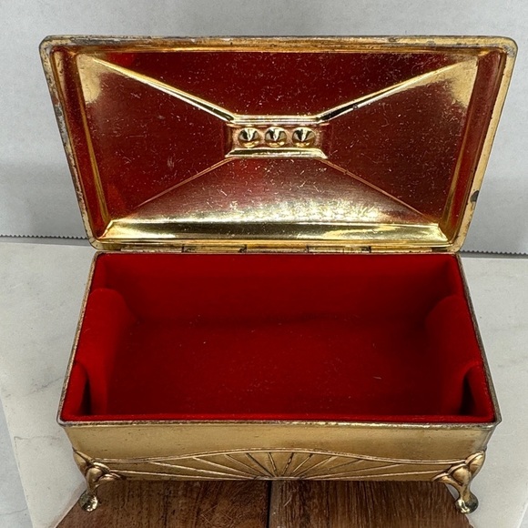 Estate Brass Jewelry Velvet Lined Casket with Gem Accents - Picture 4 of 10